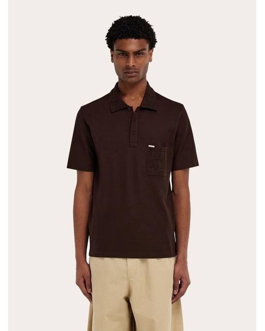 Ferragamo Red V-Neck Polo With Jacquard Pocket Detail for men