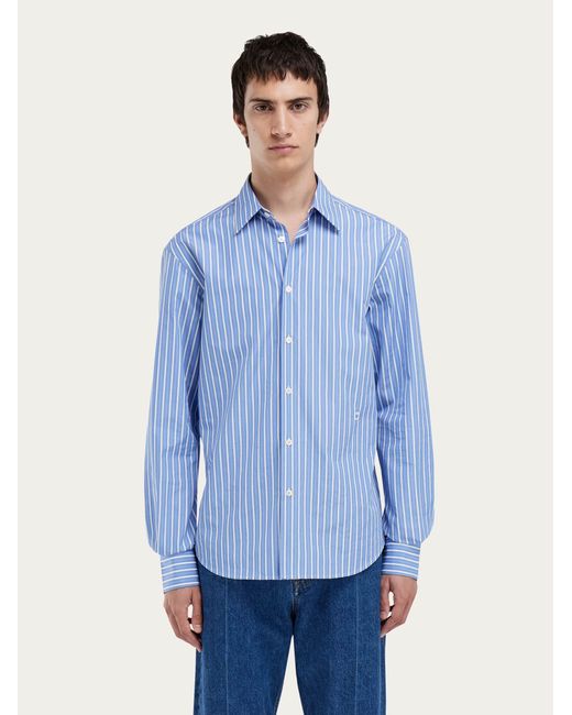 Ferragamo Blue Poplin Shirt for men
