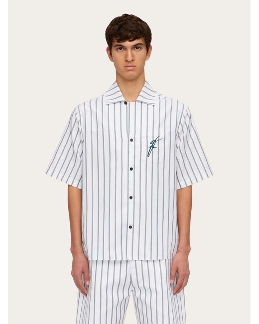 Ferragamo White Cotton Blend Bowling Shirt for men