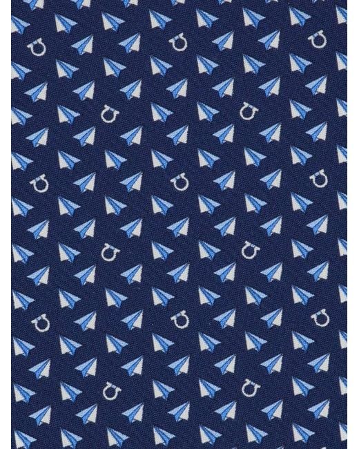 Ferragamo Blue Mail Print Silk Tie for men