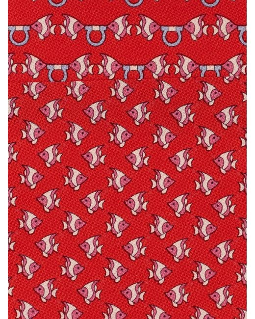 Ferragamo Red Mini Fish Print Silk Tie for men