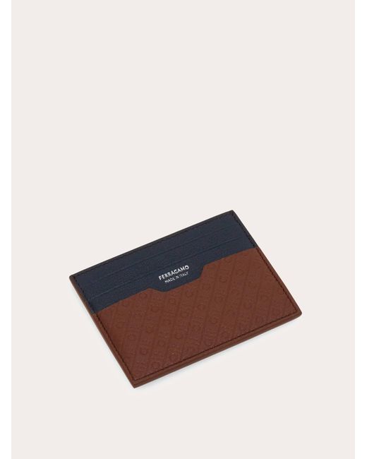 Ferragamo Blue Monogram Credit Card Holder for men