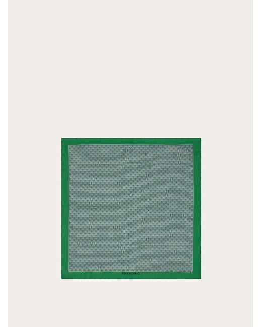 Ferragamo Green Tournament Print Silk Pocket Square for men