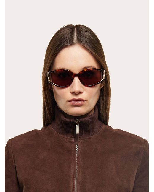 Ferragamo Natural Oval Frame Sunglasses