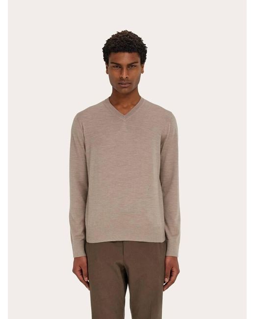 Ferragamo Gray Knitted V-Neck Sweater for men