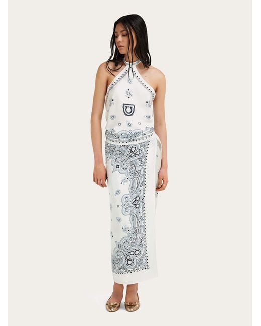 Ferragamo White Arabesque Print Silk Sarong