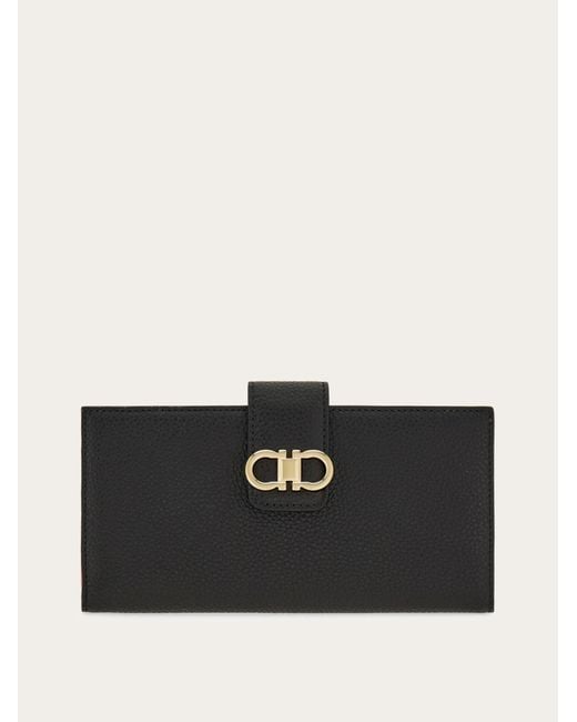 Ferragamo Black Double Gancini Continental Wallet