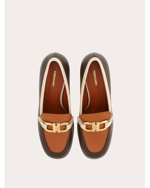Ferragamo Natural Heeled Loafer With Gancini Ornament .5