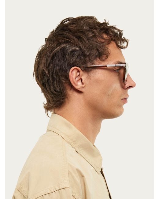 Ferragamo Natural Rectangular Frame Sunglasses for men