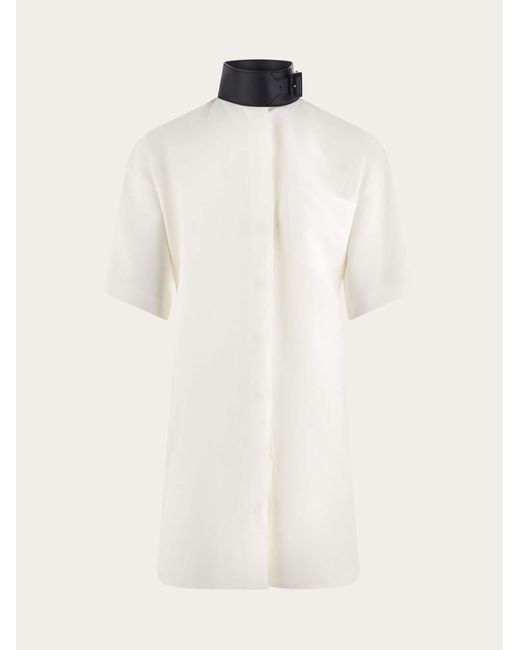 Ferragamo White Shirt With Eco-Leather Collar