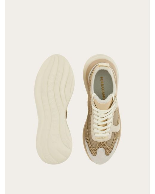Ferragamo Natural Gancini Sneaker With Mesh Detail .5