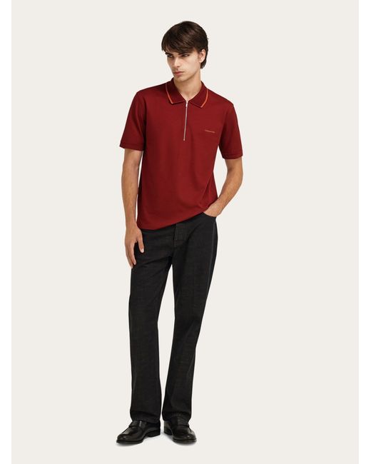 Ferragamo Red Cotton Polo Shirt With Zip Closure for men