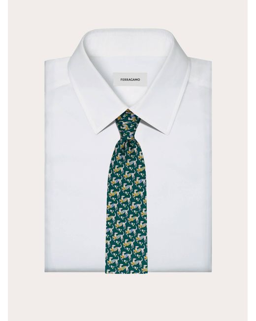 Ferragamo Green Hounds Print Silk Tie for men