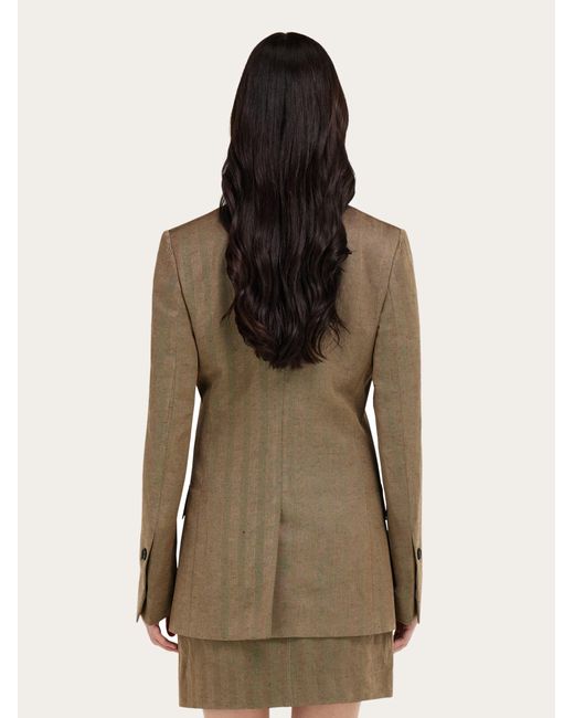 Ferragamo Natural Double Breasted Linen Blend Blazer