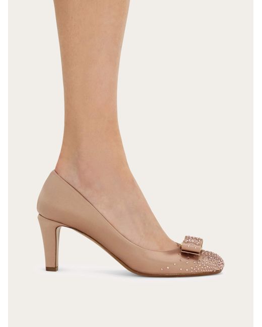 Ferragamo Natural Vara Bow Pump With Crystals
