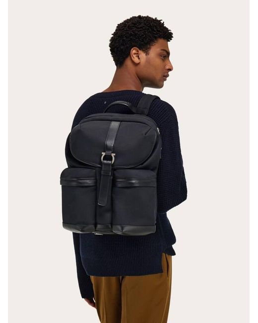 Ferragamo Blue Canvas Backpack for men