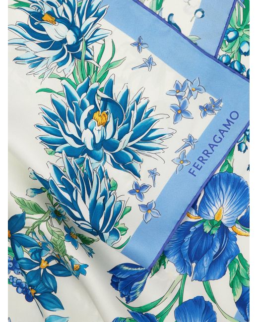Ferragamo Blue Spring Print Silk Scarf