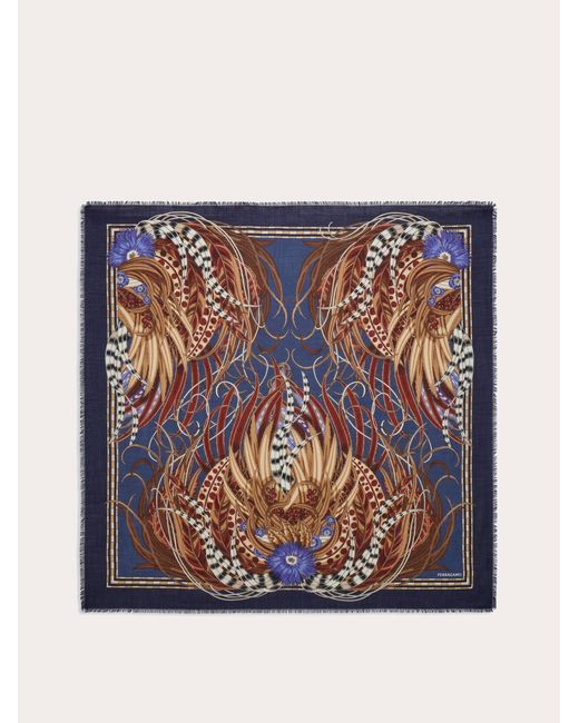 Ferragamo Blue Rooster Print Shawl