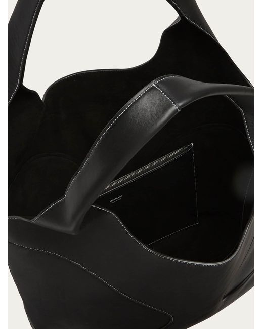 Ferragamo Black Hobo Bag With Cut-out Detailing for men