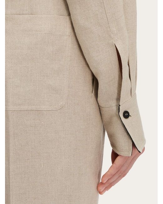 Linen trouser with eco-leather belt Ferragamo en coloris Natural