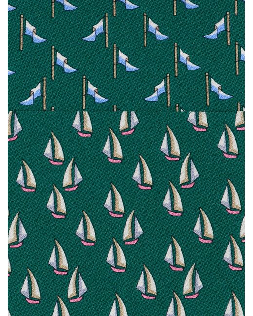 Ferragamo Green Nautical Print Silk Tie for men