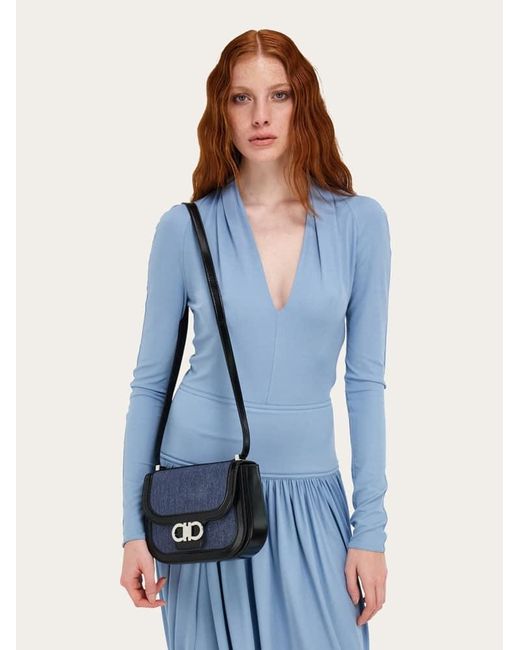 Ferragamo Blue Double Gancini Crossbody Bag (Xs)