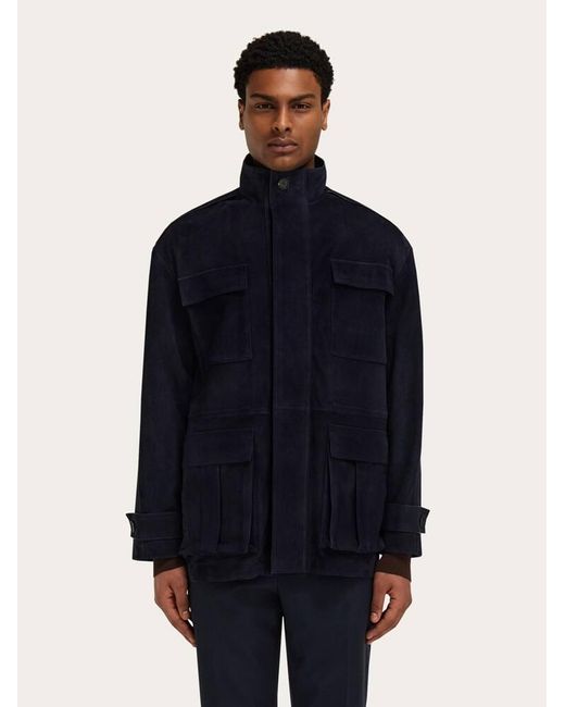 Ferragamo Blue Suede Blouson for men