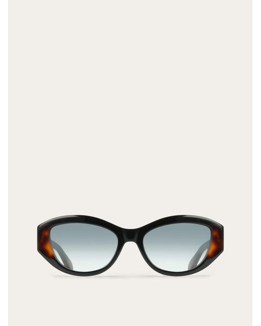 Ferragamo Black Oval Frame Sunglasses