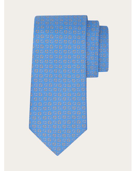 Ferragamo Blue Gancini Print Silk Tie for men