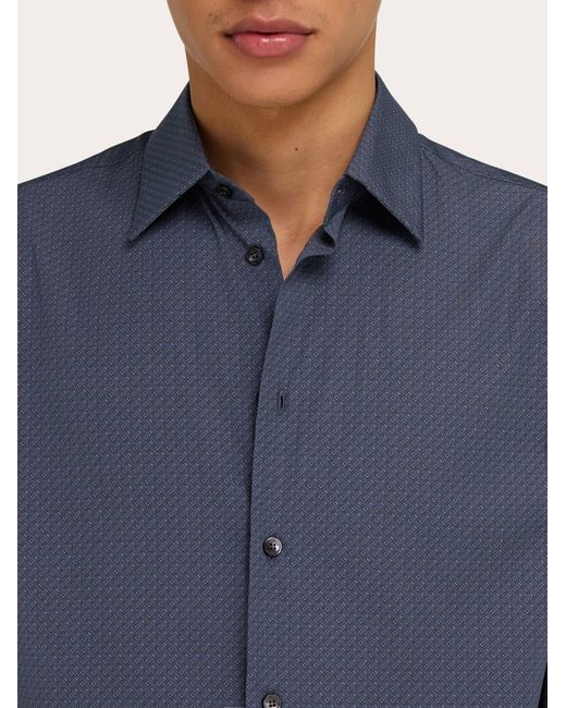 Ferragamo Blue Micro-Patterned Shirt for men