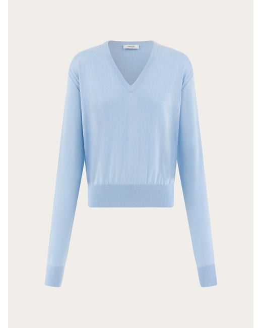 Ferragamo Blue V-Neck Sweater