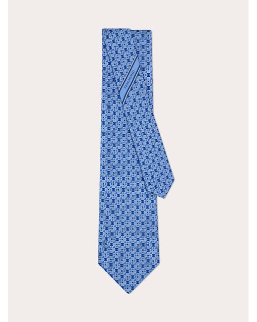 Ferragamo Blue Gancini Square Print Silk Tie for men