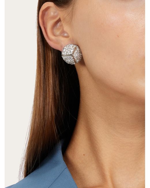 Ferragamo White Women Pine Cone Earrings With Rhinestones (l)