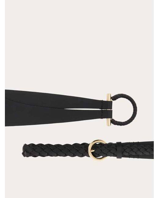 Ferragamo Black Covered Gancini Fixed Belt