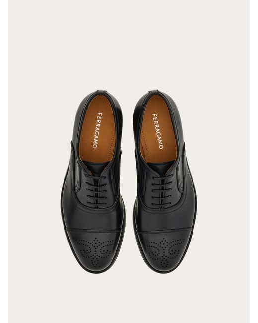 Ferragamo Black Oxford Shoe With Broguing Detail for men
