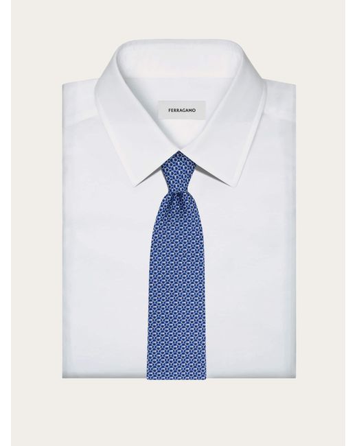 Ferragamo Blue Gancini Links Print Silk Tie for men
