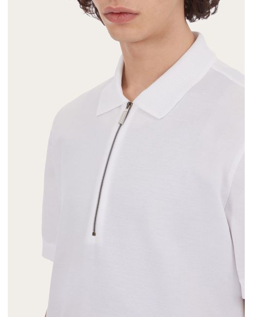 Ferragamo White Polo With Zip Collar for men