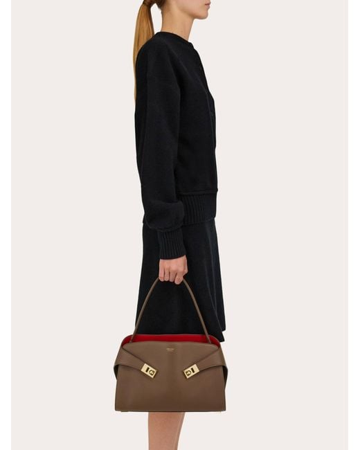 Ferragamo Brown Hug Soft Bicolor Shoulder Bag (M)