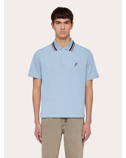 Ferragamo Herren Polohemd Aus Bio-Baumwolle in Blue für Herren