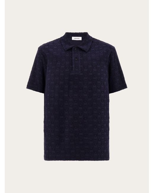 Ferragamo Blue Monogram Polo Shirt for men