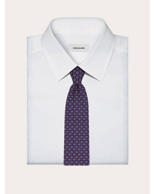 Ferragamo Blue Gancini Print Silk Tie for men