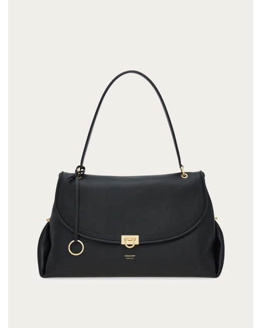 Ferragamo Black Gancini Handbag (L)