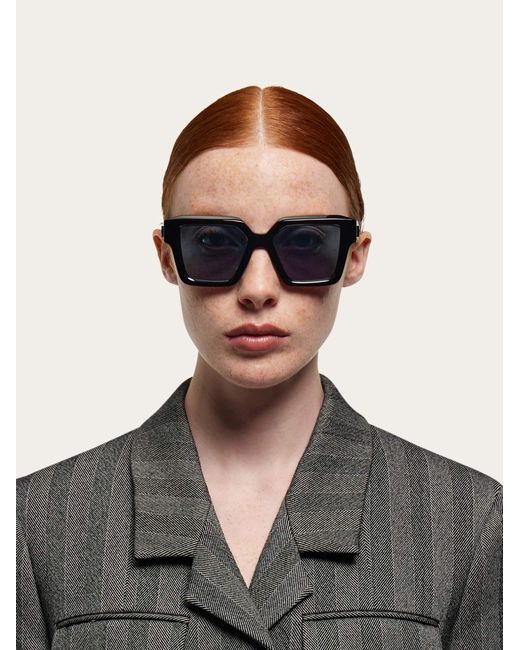 Ferragamo Black Rectangular Frame Sunglasses