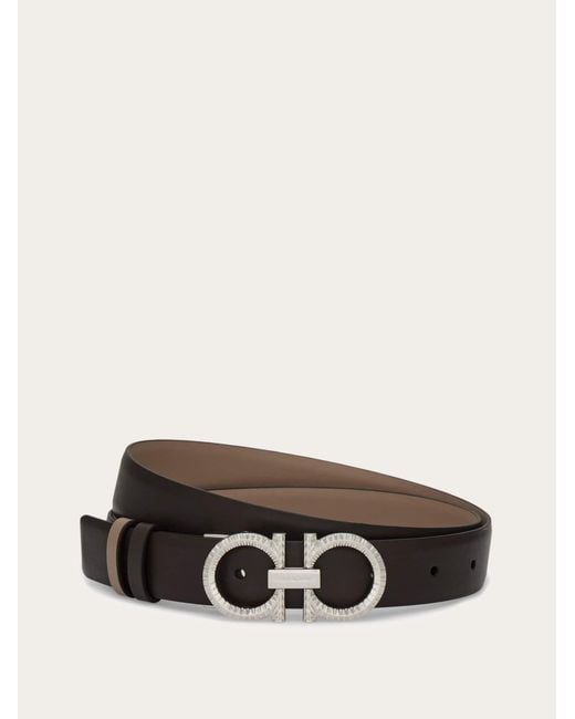Ferragamo Brown Knurled Gancini Reversible And Adjustable Belt