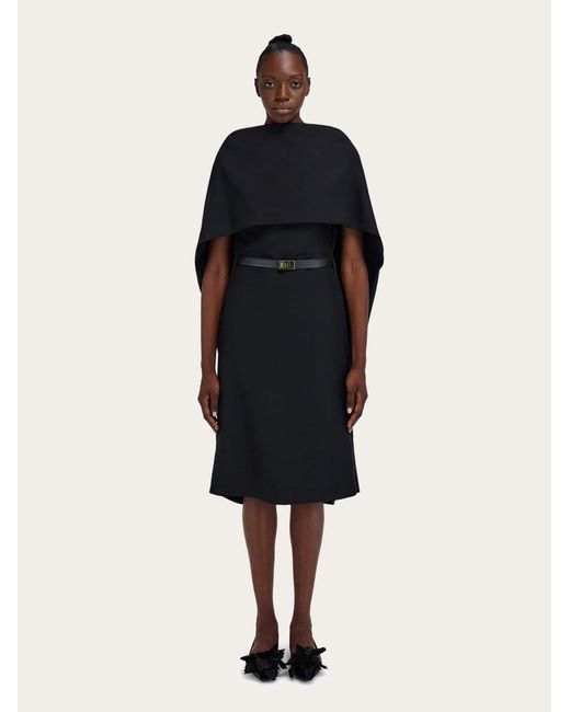 Ferragamo Black Belted Midi Dress With Billowing Front Panel