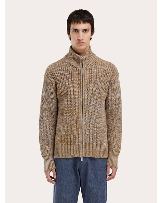 Ferragamo Brown High Neck Cardigan for men