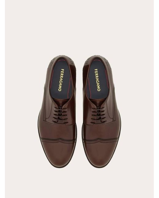 Ferragamo Brown Derby With Perforated Detailing for men
