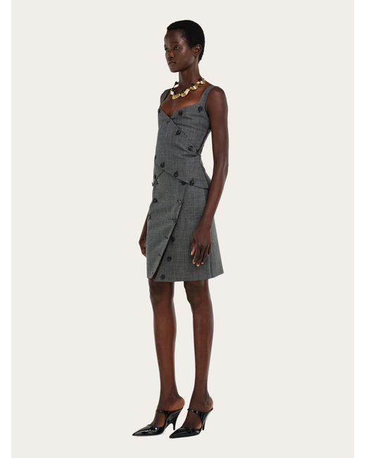 Ferragamo Gray Straight Cut Skirt With Button Detail