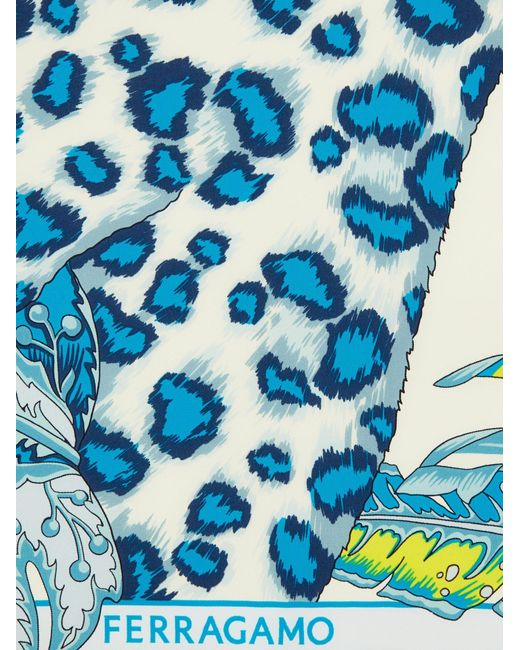 Ferragamo Blue Animalier Print Silk Foulard