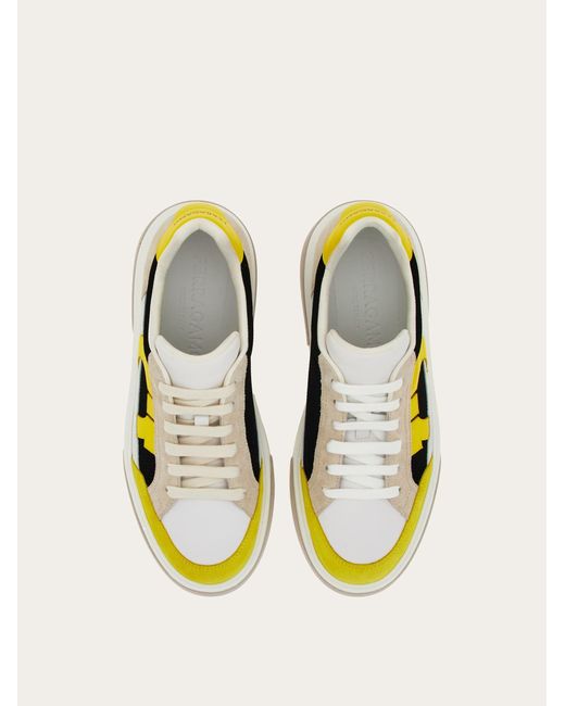 Ferragamo Yellow Low Cut Sneaker With Gancini Outline for men